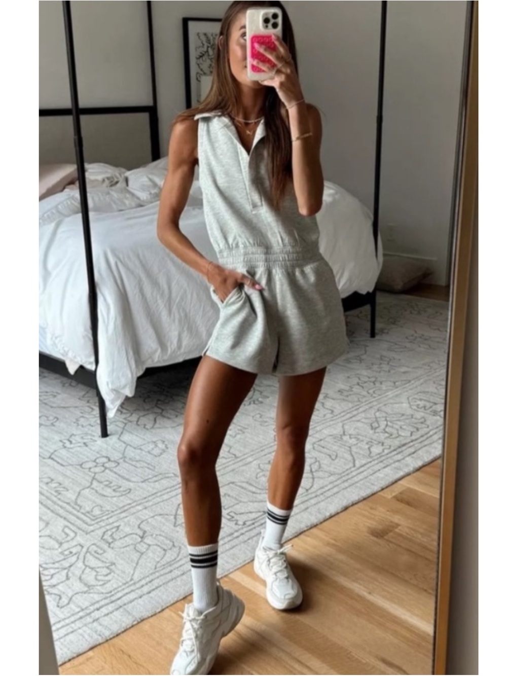 ABERCROMBIE | YPB neoKNIT Polo Romper in Heather Grey, Size Small - Picture 10 of 11
